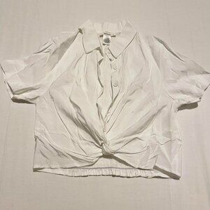 Urban Romantics Button Up Crop Top White Womens Size Small